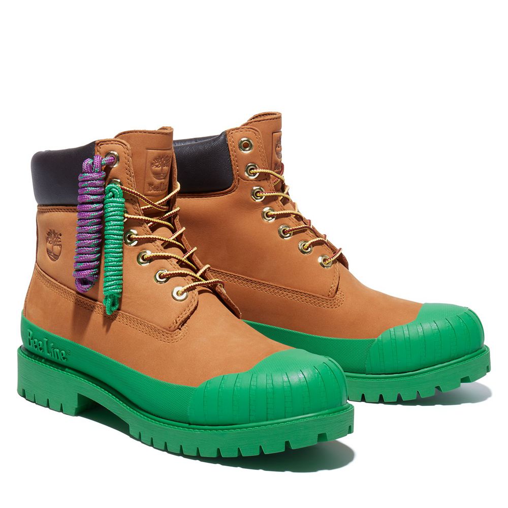 Bototos Timberland Hombre 6-Inch Bee Line X Waterproof Rubber Toe Marrones/Verde - Chile KOF-137640